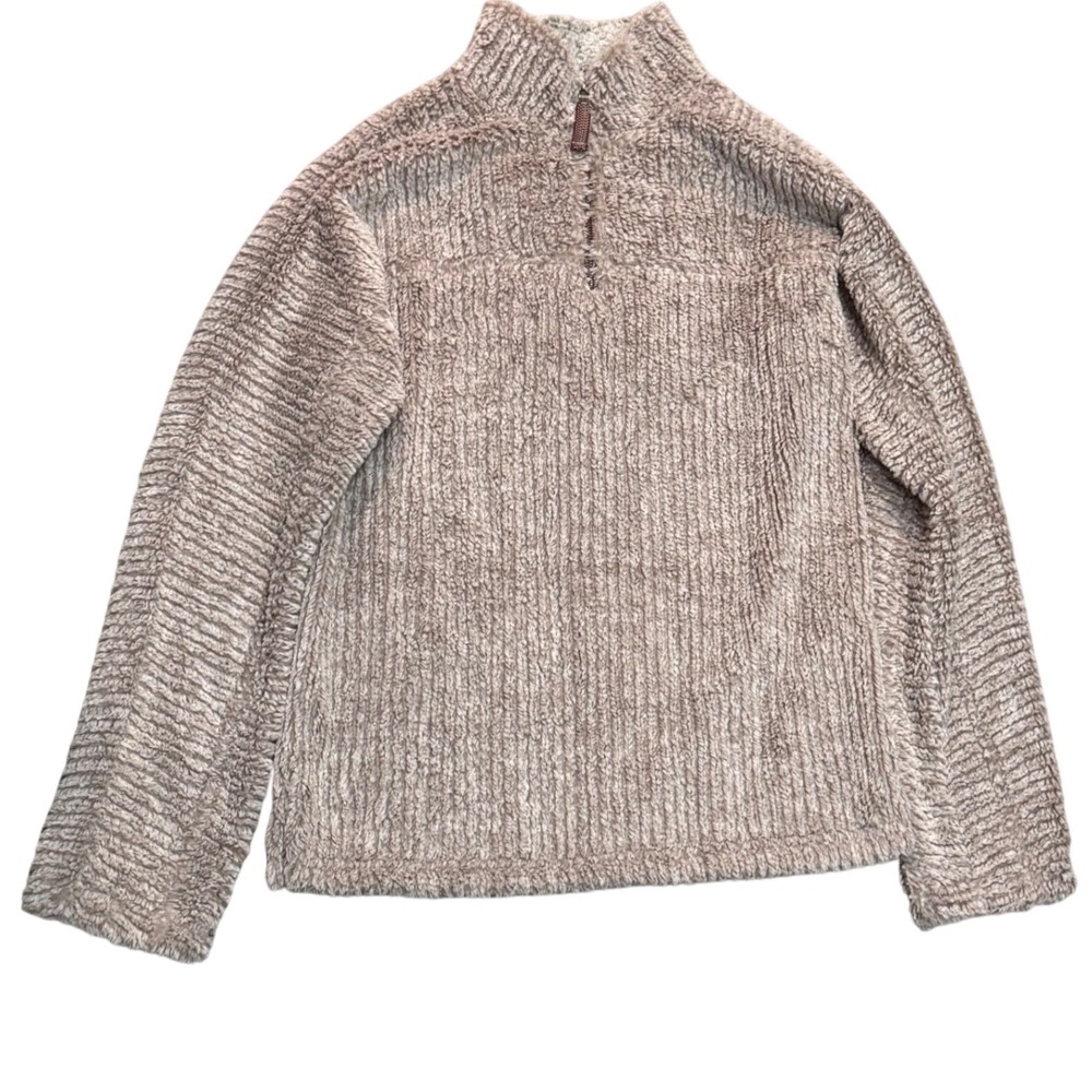 True Grit Pullover Women XS Taupe Excellent 1/4 Zip Frosty Tipped Pile Fleece